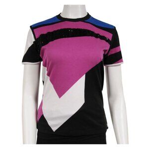 Louis Vuitton Women Sequin T Shirt Medium Cotton Black White Purple Short Sleeve